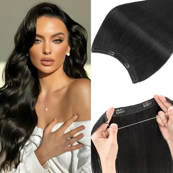 Other - Remy Human Hair Halo Extensions 16 Inch Jet Black Fullness Clip-In Hairpiece